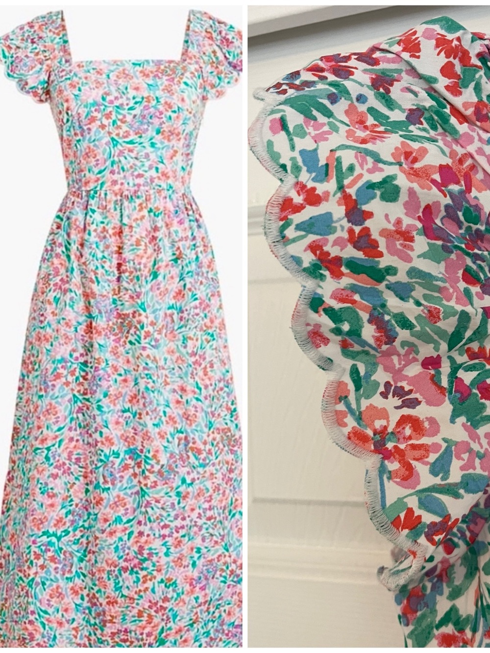 J. Crew Ruffle Sleeve Square-Neck Midi Dress